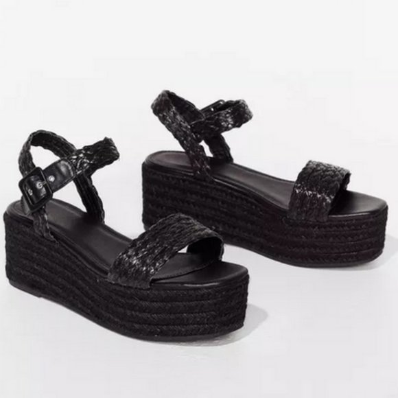 Nasty Gal Shoes - Black open toe raffia platform sandals 8